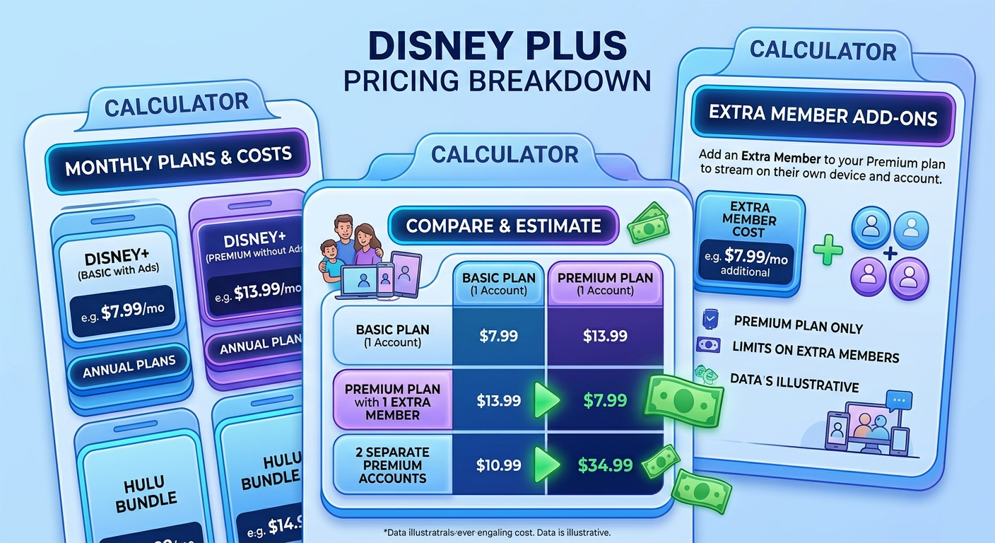 Cost breakdown showing how to add an extra member on Disney Plus with pricing comparison