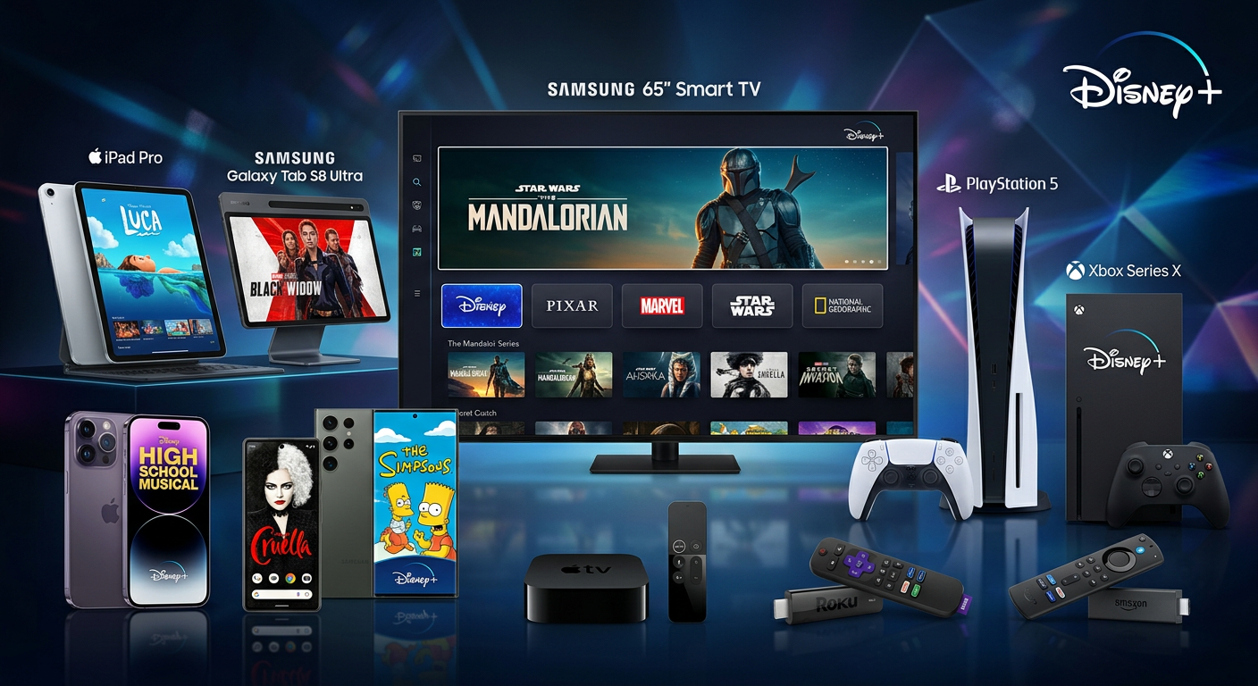 Disney Plus number of devices showing compatible streaming hardware options