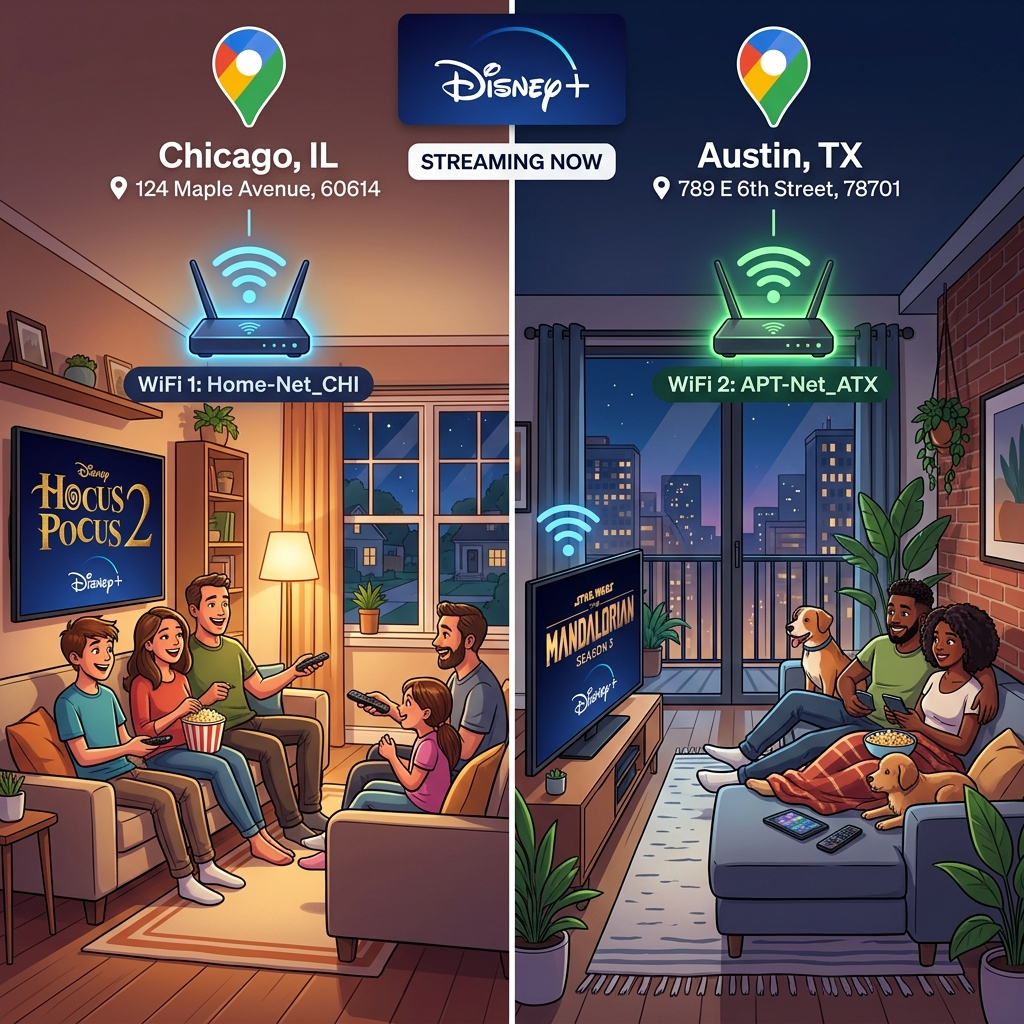 How to add another household to Disney Plus multi-location streaming diagram