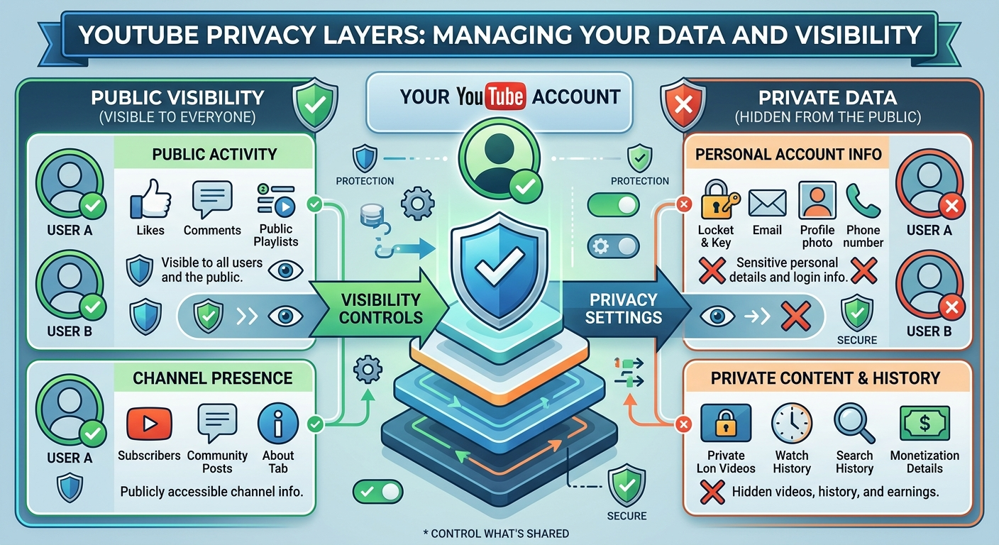 Infographic explaining YouTube hide subscriptions privacy limitations