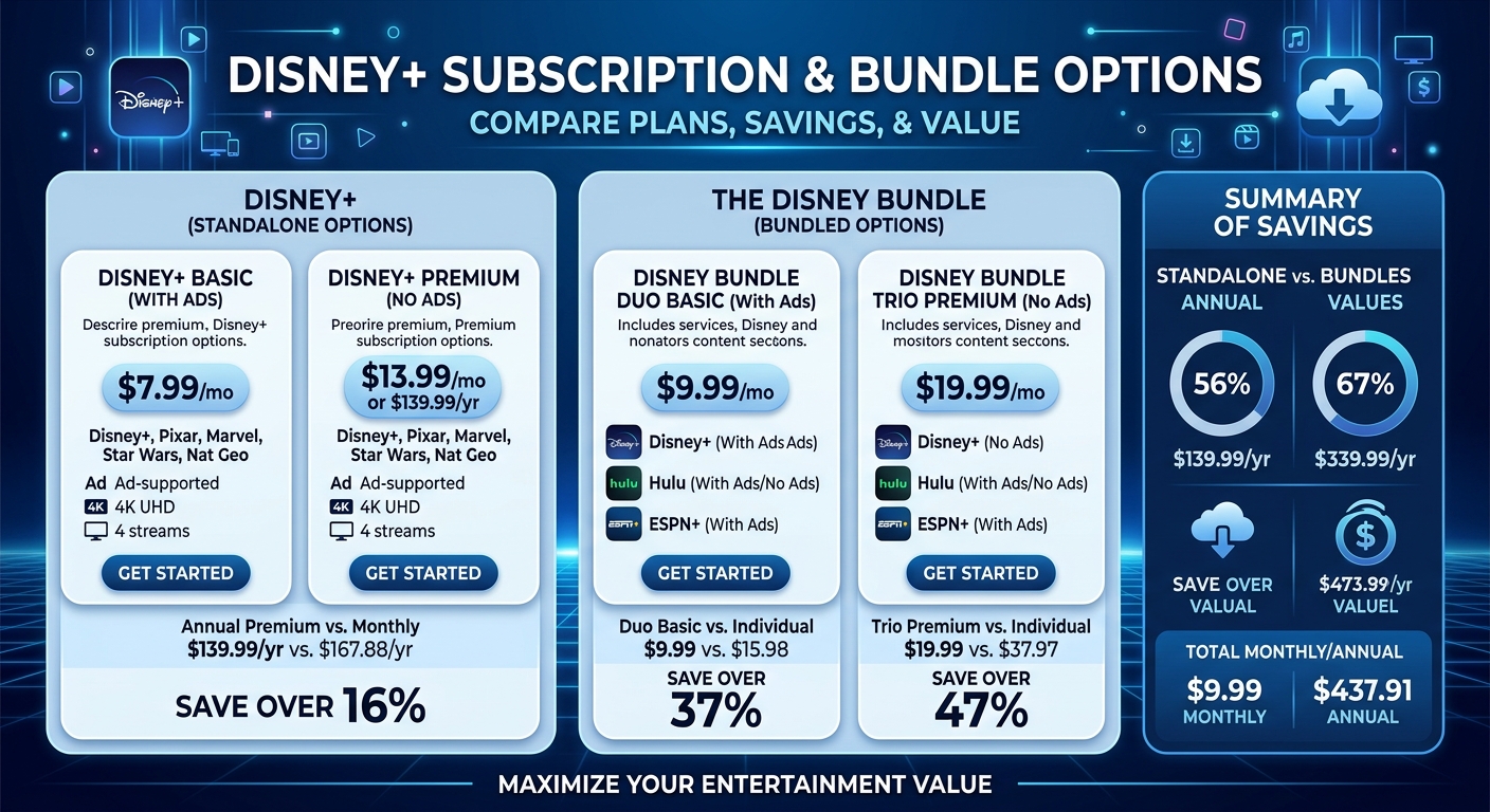 Disney Plus account sharing pricing options and subscription bundle comparisons