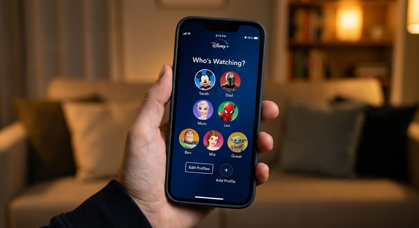 Does Disney Plus limit devices through profiles - seven profile avatars on account screen
