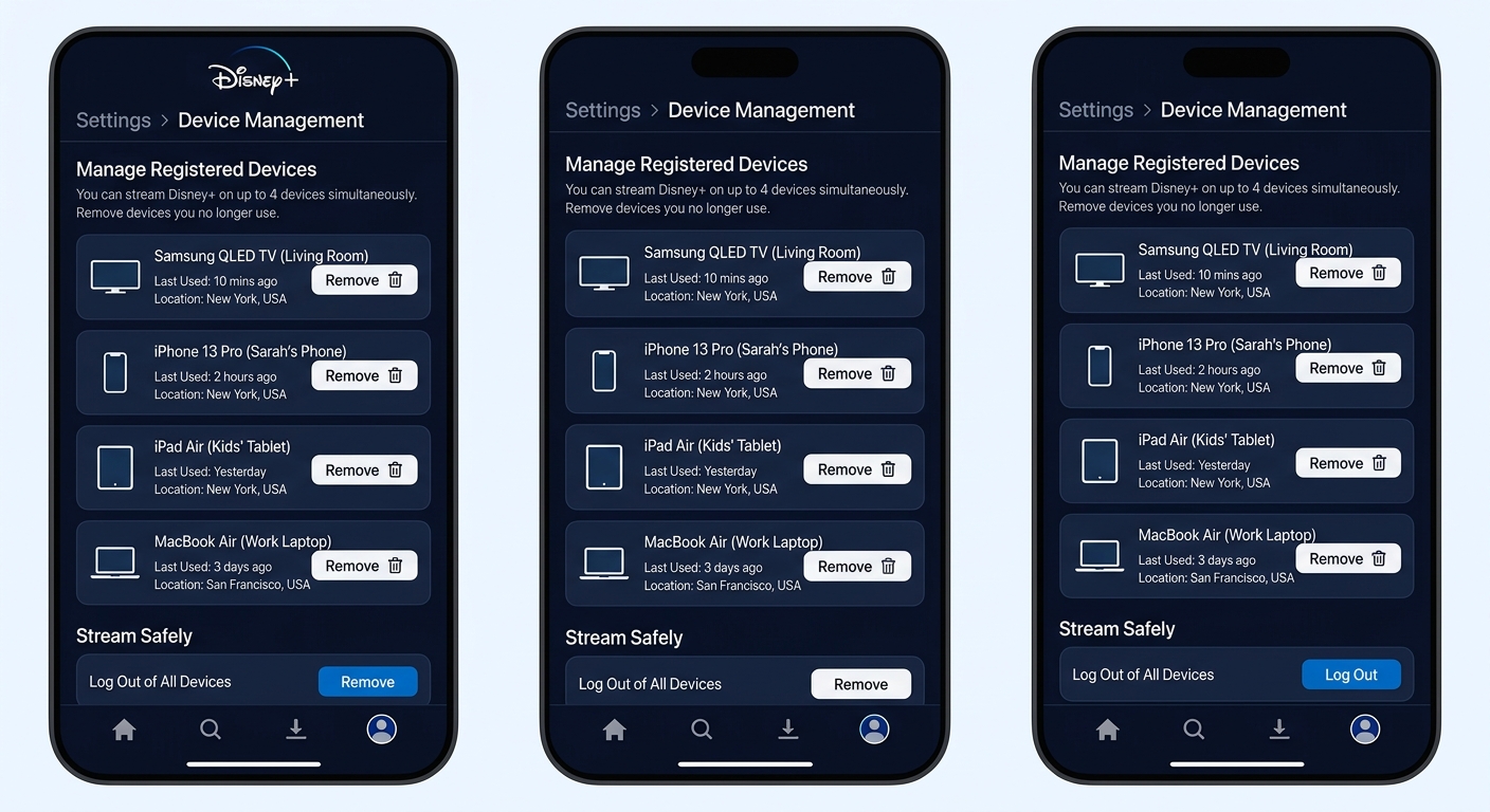 Disney Plus number of devices management screen in account settings