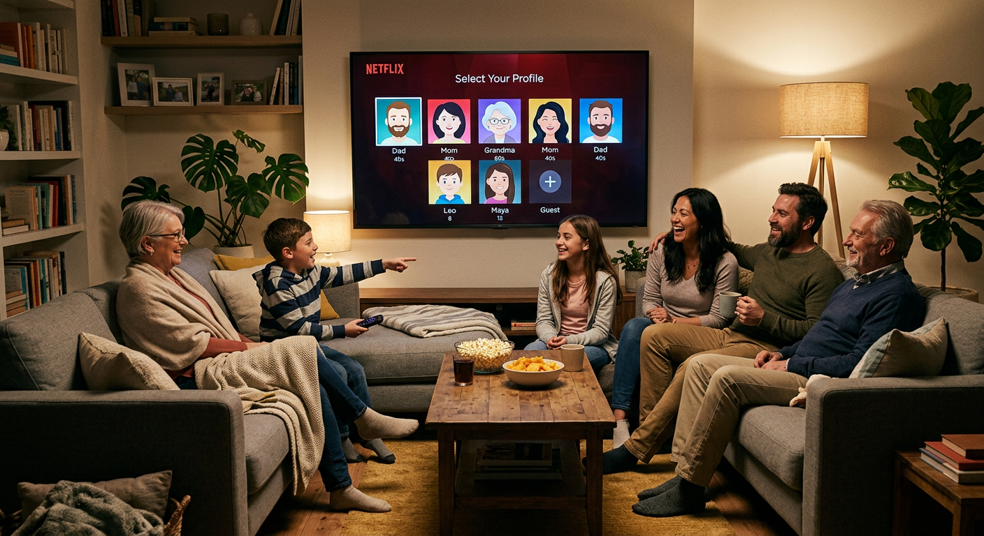 Family using subscription sites with multiple streaming profiles