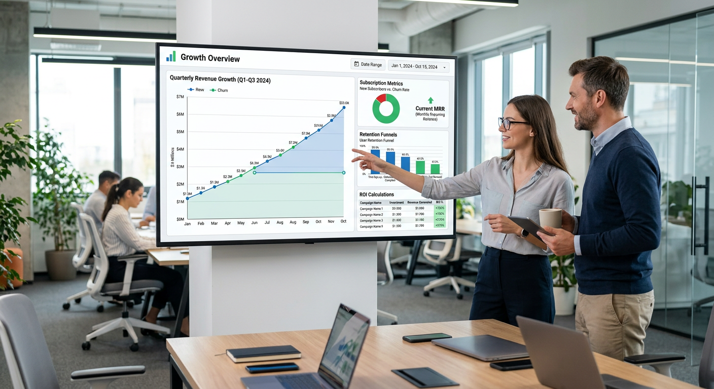 ecommerce subscription platform ROI metrics and growth analytics dashboard