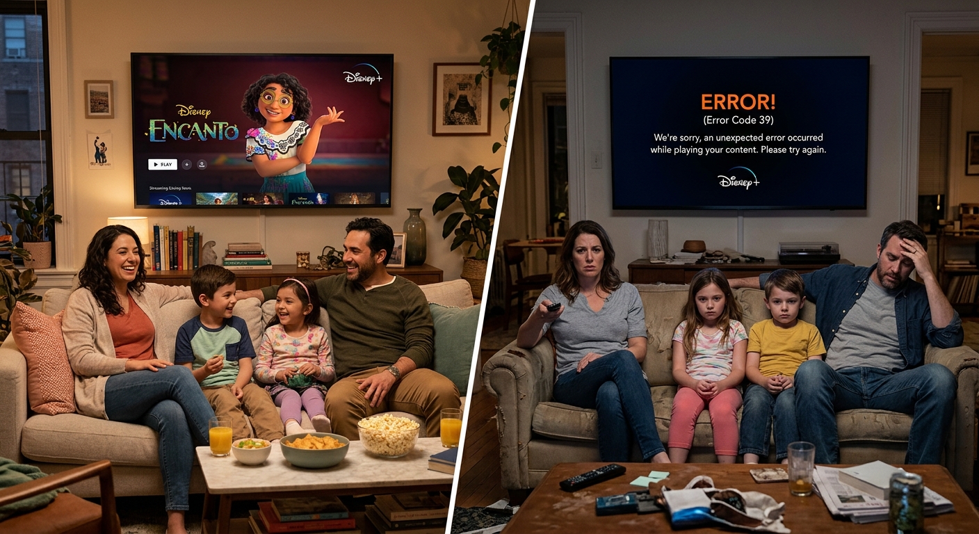 Comparison of Disney Plus not part of household scenarios showing valid versus blocked access