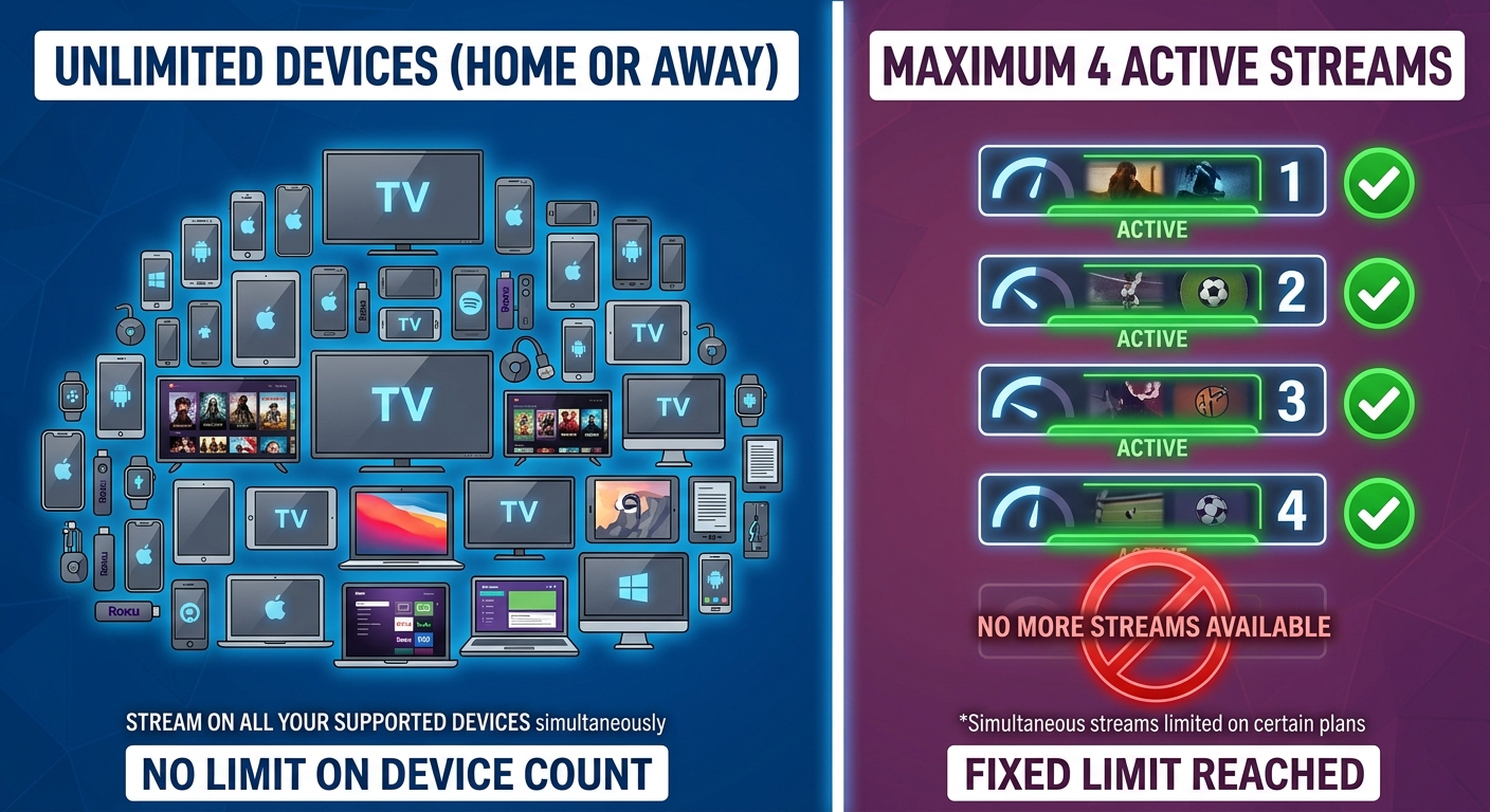 Does Disney Plus limit devices comparison showing registration versus active streaming restrictions