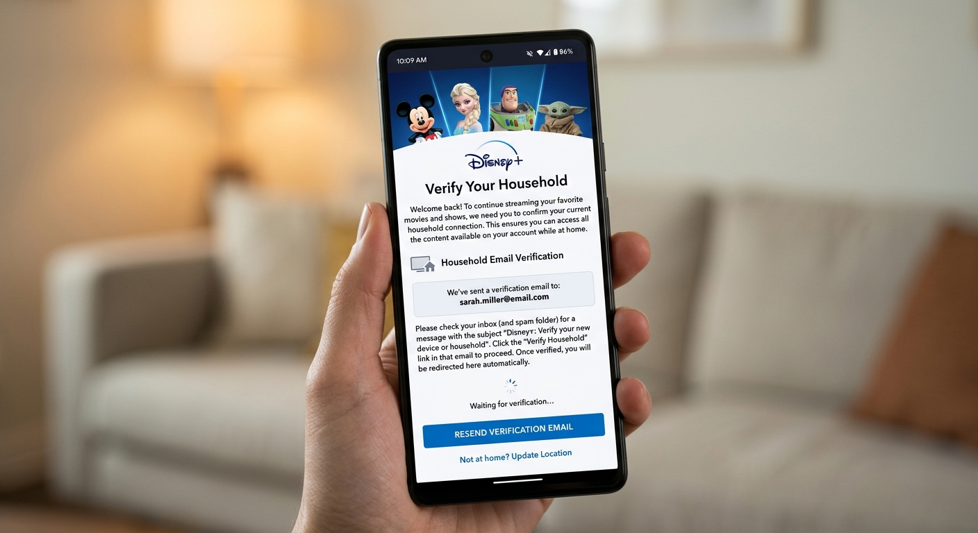 Disney Plus account verification process for household sharing confirmation