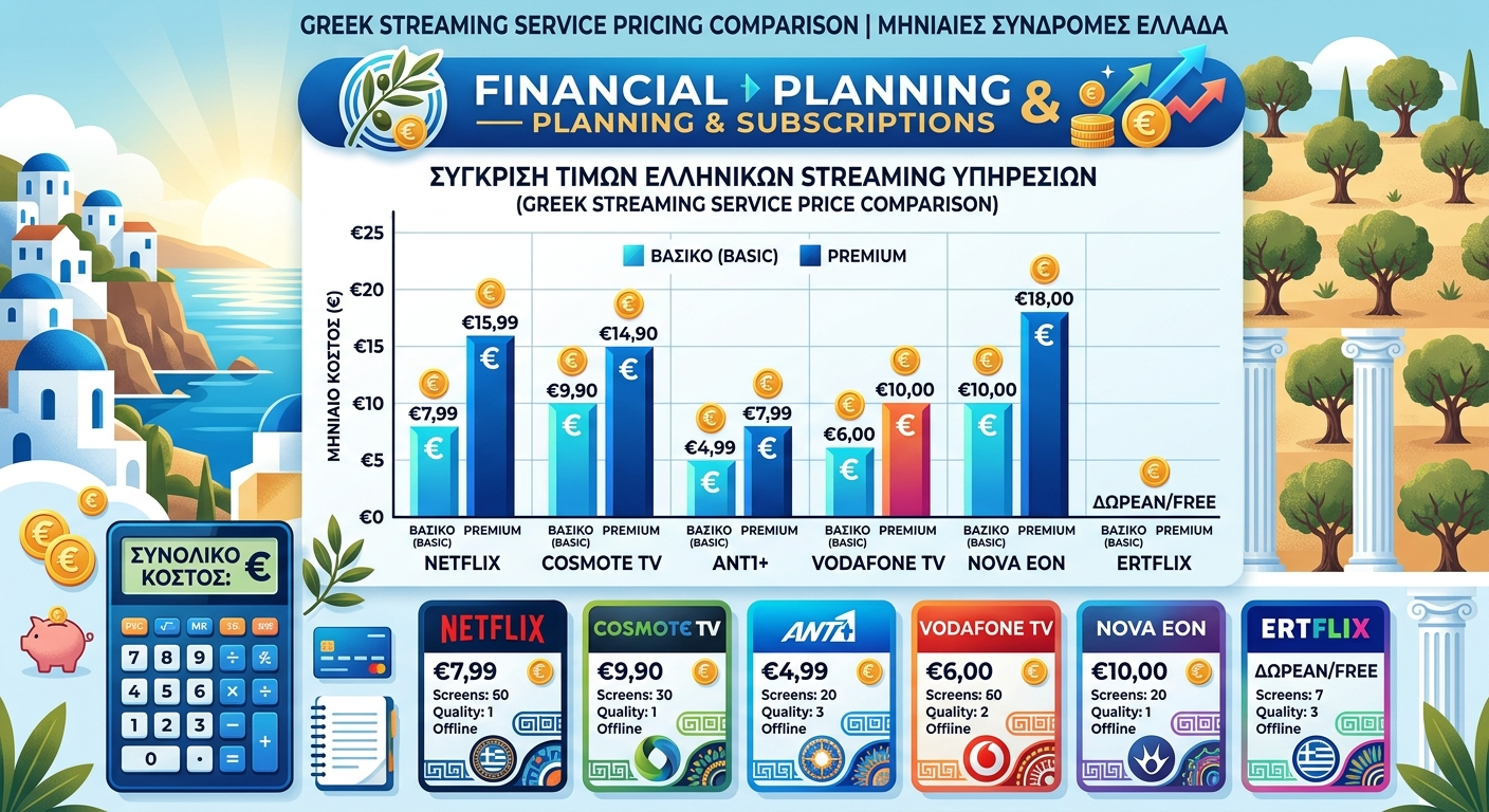 Greek streaming services pricing comparison chart with monthly subscription costs